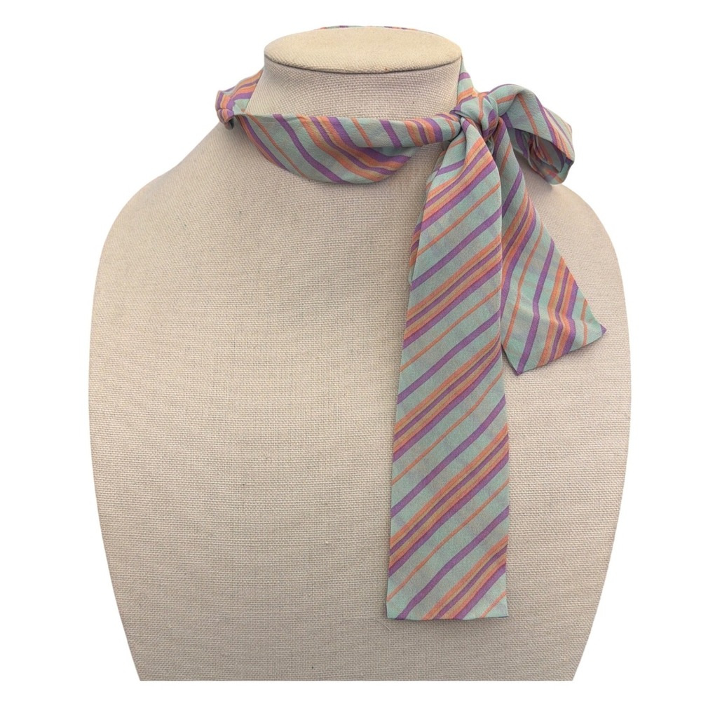 Vintage The Specialty House Silk Striped Skinny Scarf Retro Mod Pastel Accessory